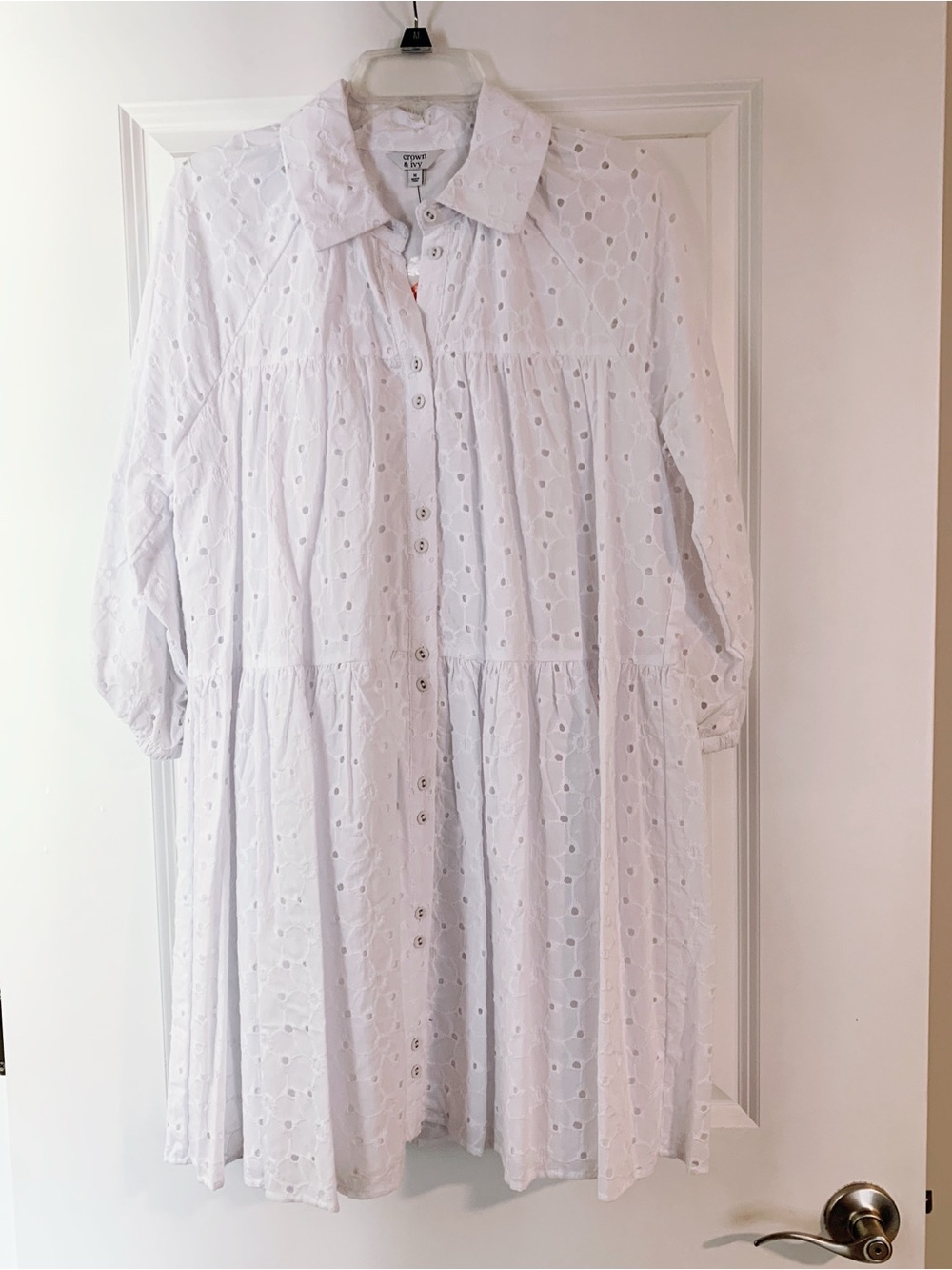 crown & ivy White Eyelet Tiered Mini Dress
